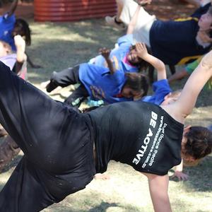 Cadi McCarthy working on "Big Stretch".  Photo:  James Welsby.