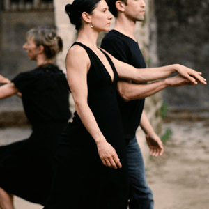Rosas during performance of En Atendant  at Clo&icirc;tre des C&eacute;lestins, Avignon, France.  Photo: Anne Van Aerschot.
