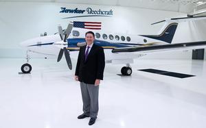 Jeff Kittle with the 7000th Beechcraft King Air. (Hawker Beechcraft)