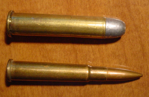 .303 British and .45-70 Government Cartridges compared.