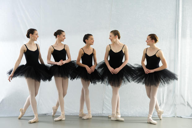 Layne Hampson, Kayla Van Den Bogert, Caitlin Garlick, Abby Collins
and Chantelle Bing of the Karen Ireland Dance Centre. PHOTO: TOM BAKER.