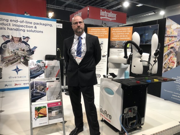 Diverseco’s Kevin Aburn (stand 3017) was manning the stand alongside a Duaro collaborative robot from Kawasaki. Also on show were some of the company's food inspection solutions including an OCS checkweigher and a Mesutronic metal detector, which are both represented in New Zealand and Australia by Diverseco company AccuPak.