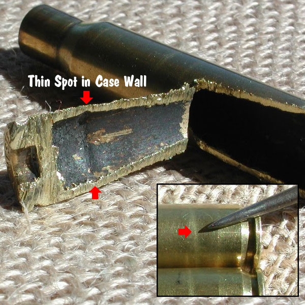 Incipient case head separation due to repeated over-sizing.
