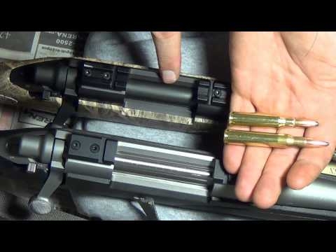 .30-06 cartridge Overall Length necessitates a long action (bottom) while a .308 fits into a mid-length action(Top).