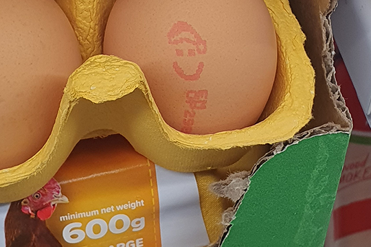 Each egg in the cartons, produced by Sunny Queen, is decorated with a festive Santa hat stamp.