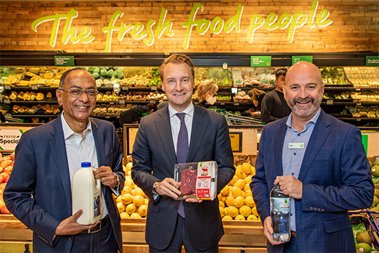 New partnership will see plastics circularity boosted: (L-R) Pact CEO & MD Sanjay Dayal, NSW Environment Minister James Griffin, and Woolworths executive Rob McCartney. Image: Pact Group/Woolworths Group.