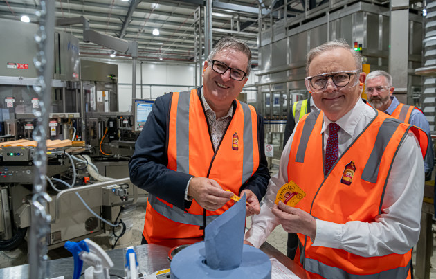 Bundaberg Brewed Drinks CEO John McLean with PM Anthony Albanese in the new plant.