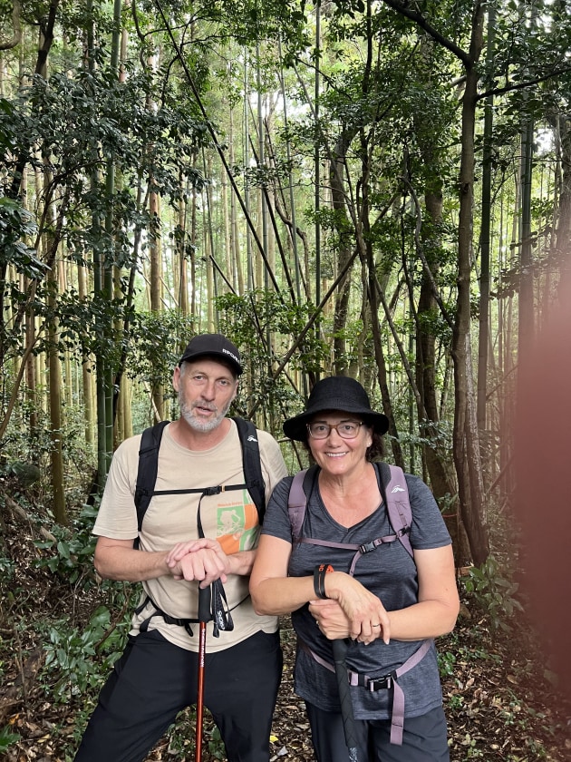 Happy hikers on the trail.