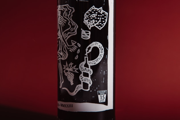 The bottle features the famous Maenad dancer, a follower of Greek god of wine Dionysus. Image: Meaghan Coles