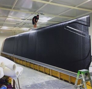 Wild Oats XI’s new bow section being finished at McConaghy’s. Photo Emma Roberts.