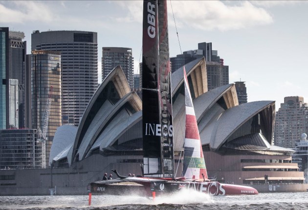 The Great Britain SailGP Team presented by INEOS sail past the iconic Sydney Opera House. Photo Credit: Lloyd Images.