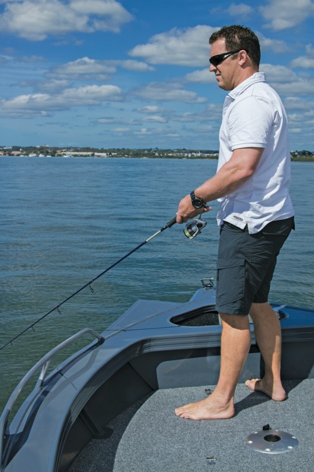 Carpeted floors and a generous casting platform allow for trouble-free fishing.