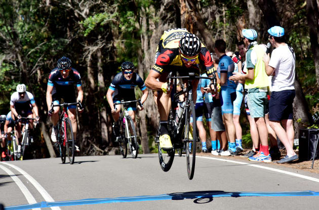 Kaufmann gets air at the West Head Road Race near Sydney. You can read his bunny hop tips below and learn to jump like a pro. Image: Nat Bromhead.