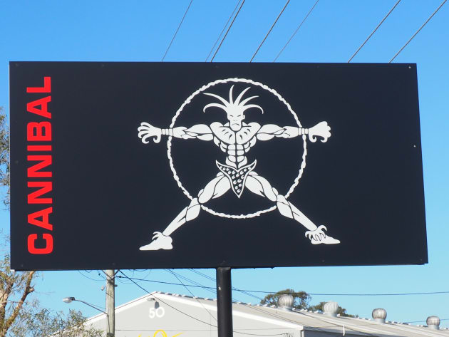 Cannibal&rsquo;s distinctive logo dominates their large sign facing Machinery Drive.
