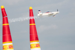 Matthias Dolderer clips a pylon in Croatia. The infringement will now bring disqualification only if the pilot strikes three pylons in the same run. (Red Bull Content Pool)