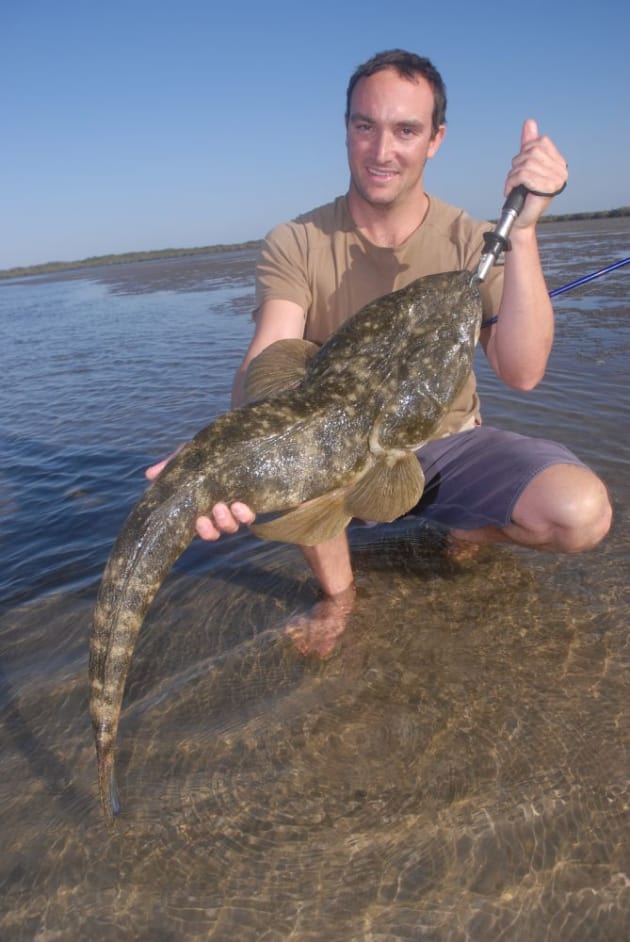This 96cm flathead came from ankle deep water over soft mud.