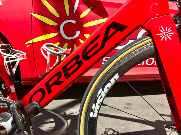 Vision Metron 40mm wheels on one of the Team Cofidis Orbea Orca Aero bikes.