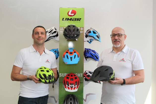 Giovanni Caporali and Eric Cendral (left) showing off their latest MTB helmets