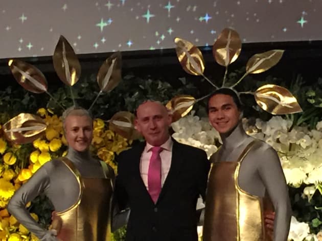 Awards presenters sporting fresh fashion from Paddington milliner Neil Grigg (centre).