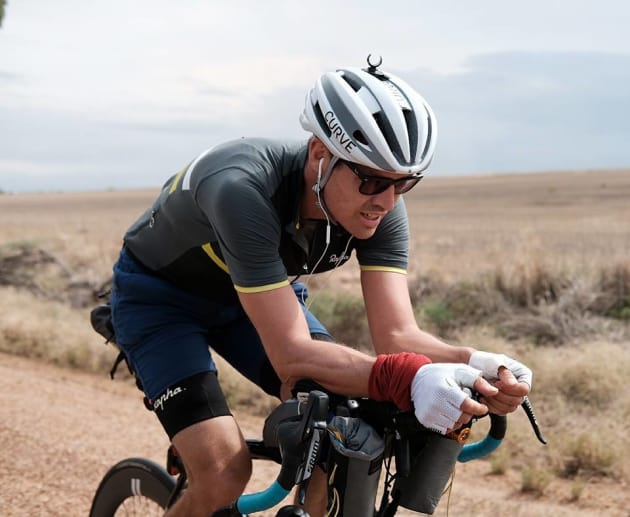 Jesse Carlsson covered more than 600km in Day 1 of the gruelling trans-Australia event. Image. Rapha Australia / IPWR.