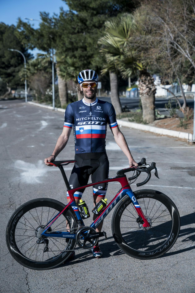 Luka Mezgec with his custom bike during the 2018 Abu Dhabi Tour.