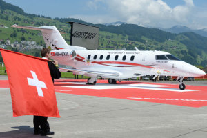 The first prototype of the PC-24 was rolled-out on 1 August, the Swiss National Day. (Pilatus Aircraft)