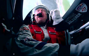 Germany's Matthias Dolderer reacts after a blistering run that grabbed him his first Red Bull Air Race win. (still from video Red Bull Content Pool)