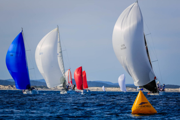 Spinnakers on the bay at Sail Port Stephens. Photo Saltwater Images.