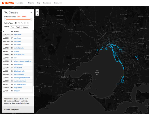 Strava Labs offer all manner of information including cluster maps of ride activities.