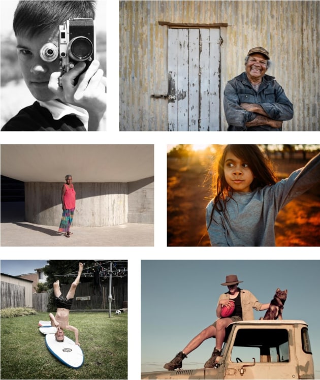 National Photographic Portrait Prize Finalists. 1. Rory, 2019 Michael Murchie. 2. Lenny, 2019 Karen Waller. 3. Regina Pilawuk Wilson, Nuova Gibellina, 2019 Tim Hillier. 4. Wonder, 2019 Klarissa Dempsey. 5. Sam, 2018 Vivienne Noble. 6. Jarrah, 2019 Charles Tambiah