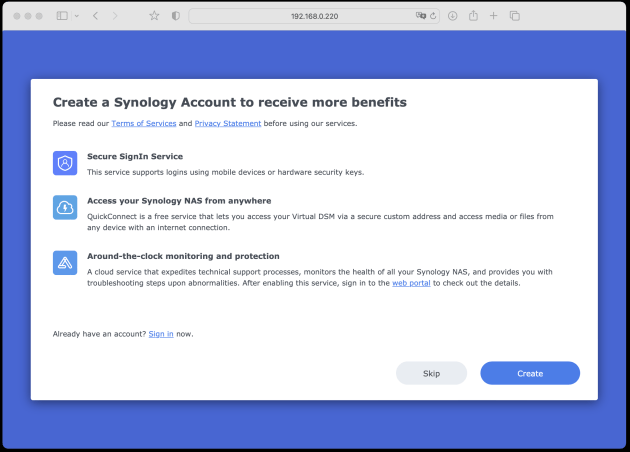 15) Creating a Synology account.