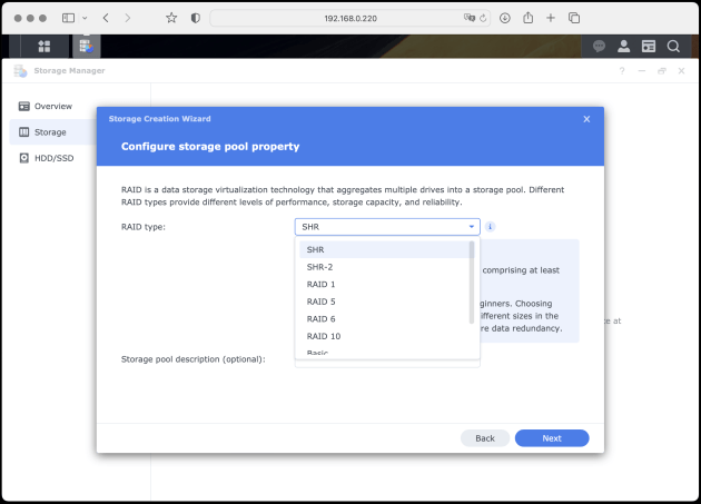 21) Configuring storage pool – select SHR (if you wish)