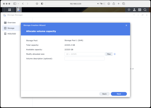 23) The 'Allocate volume capacity' page