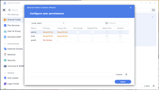 35) Configure user permissions.