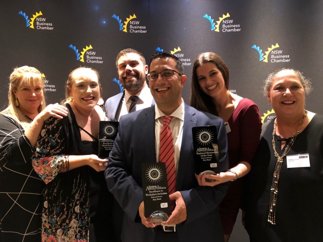 The Any Boat team celebrates its triple win at the NSW Business Chamber awards.