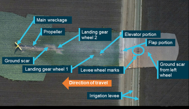 The crash site of VH-AQW near Bourke. (Google Earth annotated by the ATSB)