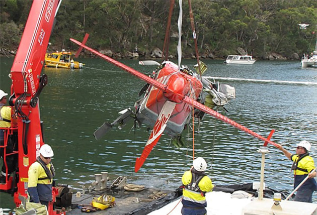 VH-NOO is hoisted out of the water. (ATSB)