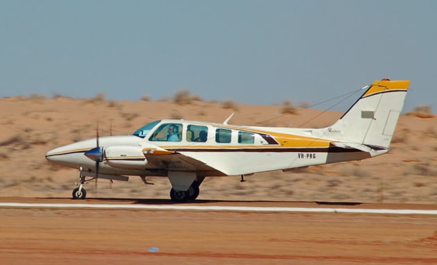 A Beech Baron arrives at very remote Birdsville Airport in Queensland. (Steve Hitchen)