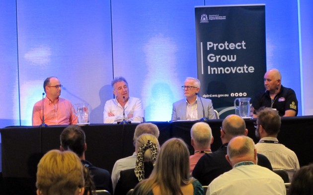 The Benchmarking Tool panel at Turning the Dial, from left: Brett Henderson – AusIndustry Entrepreneur's Program, Terry Burnage – WA Department of Primary Industries and Regional Development, Mark Mitchell – chairman Australian Food Cold Chain Council, and Greg Ryan – co-owner Ryan's Quality Meats, Perth.