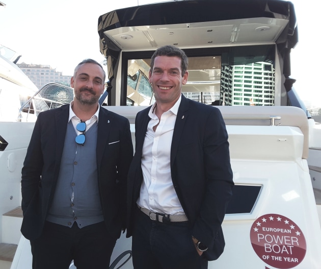 Beneteau joint general manager, Gianguido Girotti (left) and Vianney Guézénec, Asia Pacific director for Beneteau-Lagoon, onboard the Gran Turismo 50 which made its debut at SIBS 2018.