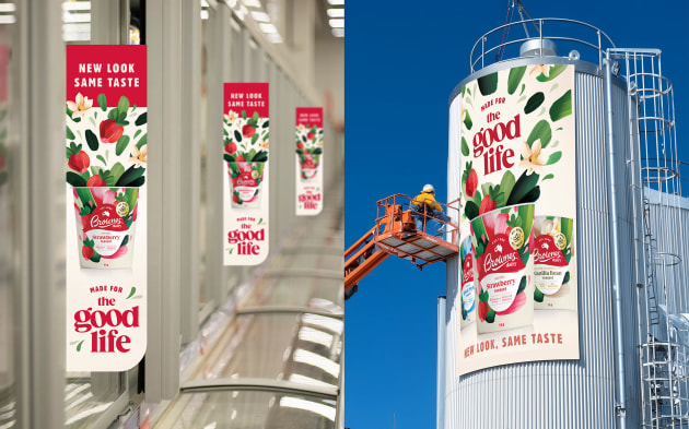 The visual system also extends across signage, digital touchpoints and fleet livery.