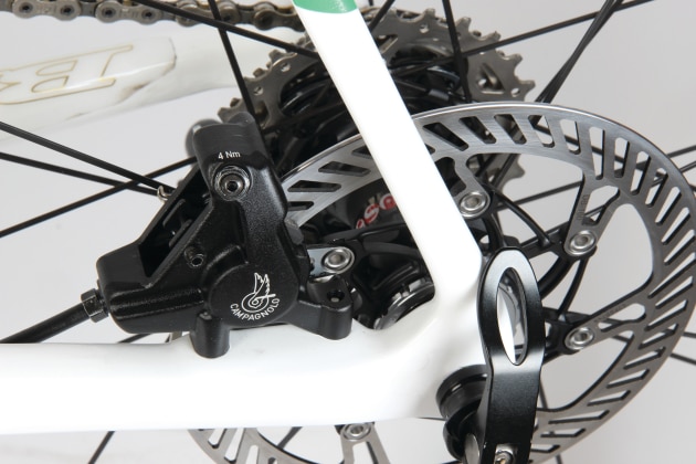 Campagnolo components are beautifully designed a virtuous addition to this prestige bicycle.