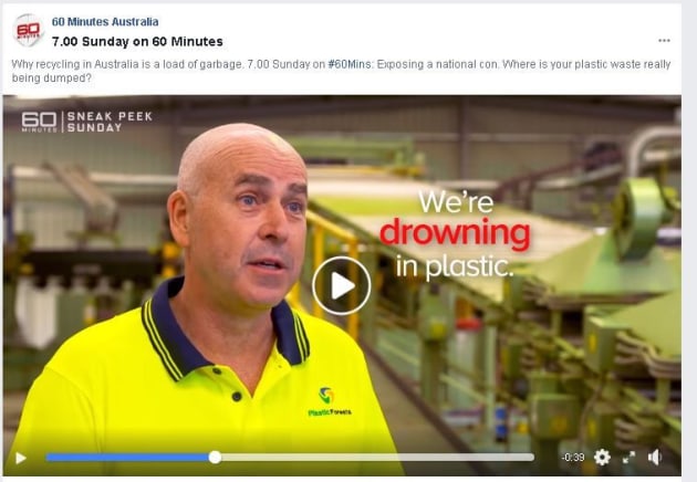 Australia drowning in a sea of plastic: Dave Hodge, managing director of contaminated film recycler Plastic Forests, on Sunday's 60 Minutes