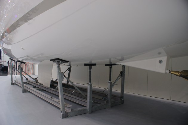 Big wide beam sections continue under the waterline the round in to flat sections aft of the keel.