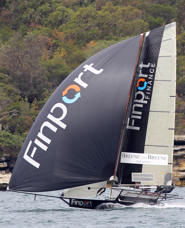Finport Finance cruises to victory in Race 1 of the Australian 18ft Skiff Championship on Sydney Harbour toda