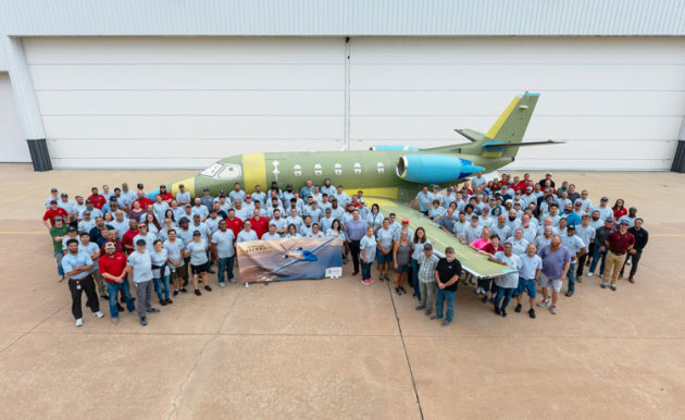 Textron Aviation workers with the first production Citation Ascend outside the Wichita plant. (Textron Aviation)