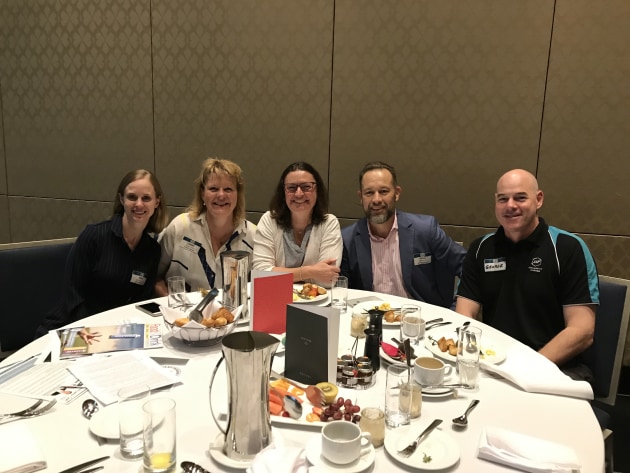 Women in Packaging 2019 breakfast (from left): Nina Leatherday, Woolworths; Conny Morgan, Campbell Arnott's; Cathrin Samad, Kellogg's; Craig Wellman, Wellman Packaging; George Ganzenmuller, Orora Fibre Packaging.
