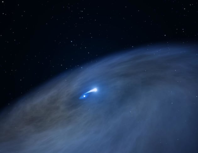 Astronomers using NASA’s Hubble Space Telescope have uncovered surprising new clues about a hefty, rapidly aging star whose behavior has never been seen before in our Milky Way galaxy. In fact, the star is so weird that astronomers have nicknamed it “Nasty 1,” a play on its catalog name of NaSt1. The star may represent a brief transitory stage in the evolution of extremely massive stars. First discovered several decades ago, Nasty 1 was identified as a Wolf-Rayet star, a rapidly evolving star that is much more massive than our sun. The star loses its hydrogen-filled outer layers quickly, exposing its super-hot and extremely bright helium-burning core. But Nasty 1 doesn’t look like a typical Wolf-Rayet star. The astronomers using Hubble had expected to see twin lobes of gas flowing from opposite sides of the star.