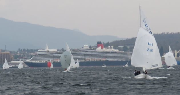 Cruise liner Queen Elizabeth provided a striking background to the Prince Philip Cup in Hobart. Photo Leigh Edwards