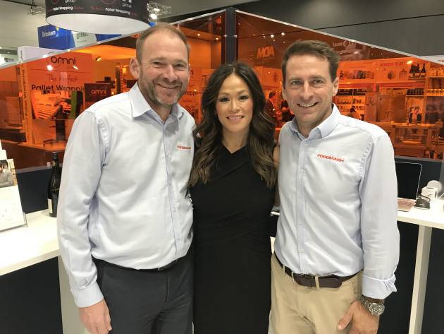 Foodmach's Phil Biggs (left) and Tim Baron with Liza Nelson of Systech International.